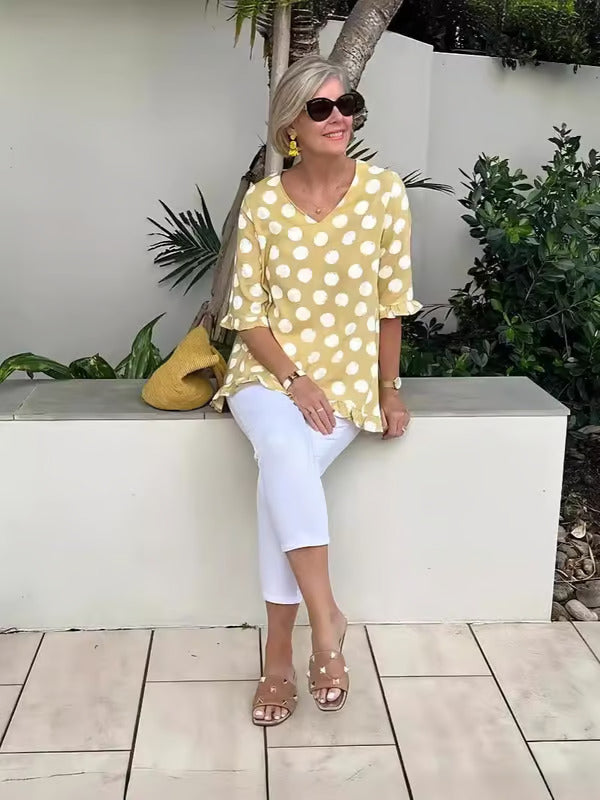 Addison - Elegant Polka Dot V-Neck Blouse