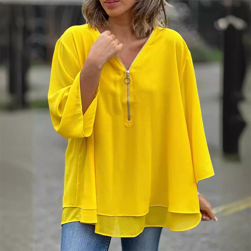 Eloise - Flowy Half Zipper Sleeve Blouse