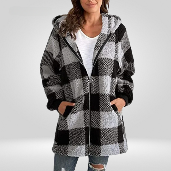 Alice - Cozy Plaid Hooded Zipper Jacket