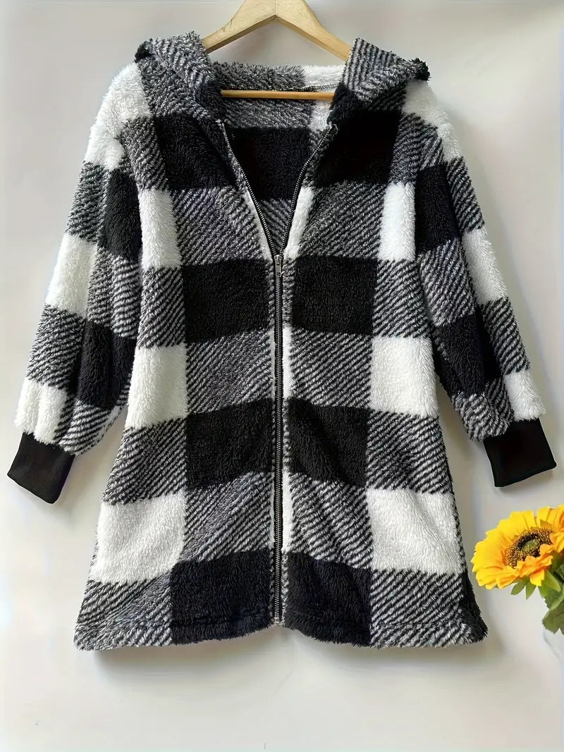 Alice - Cozy Plaid Hooded Zipper Jacket