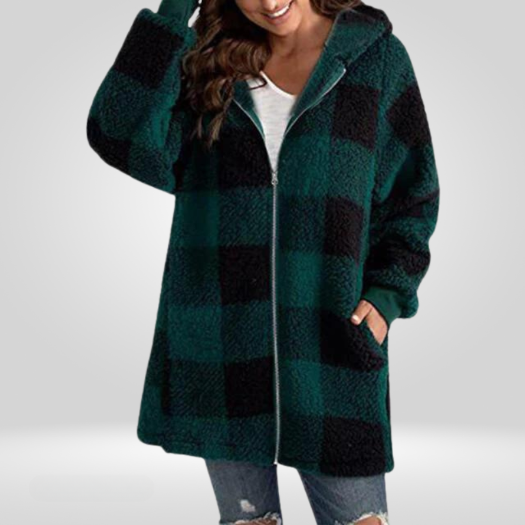 Alice - Cozy Plaid Hooded Zipper Jacket