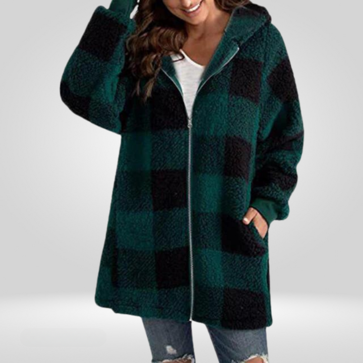 Alice - Cozy Plaid Hooded Zipper Jacket