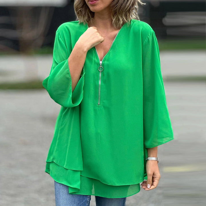 Eloise - Flowy Half Zipper Sleeve Blouse