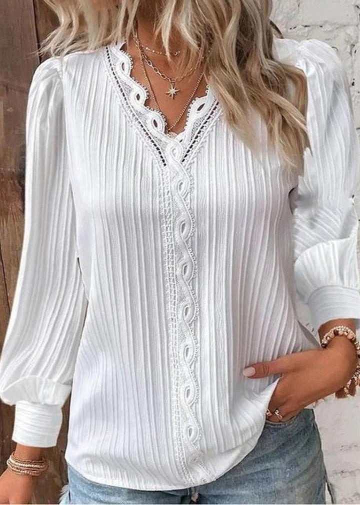 Iris - Classy Lace V-neck Long Sleeve Blouse