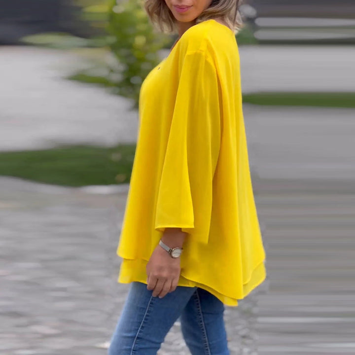 Eloise - Flowy Half Zipper Sleeve Blouse