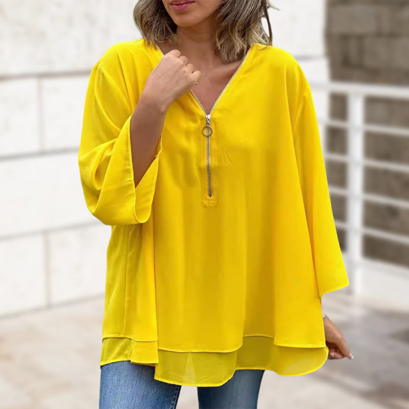 Eloise - Flowy Half Zipper Sleeve Blouse