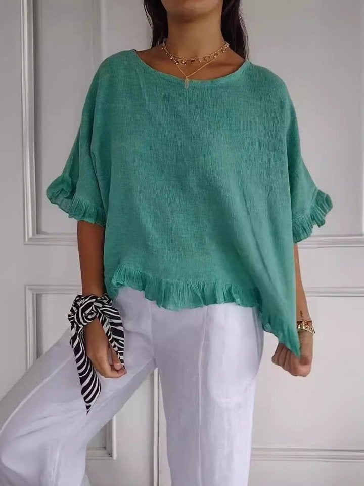 Audrey - Casual Round Neck Mid Sleeve Blouse