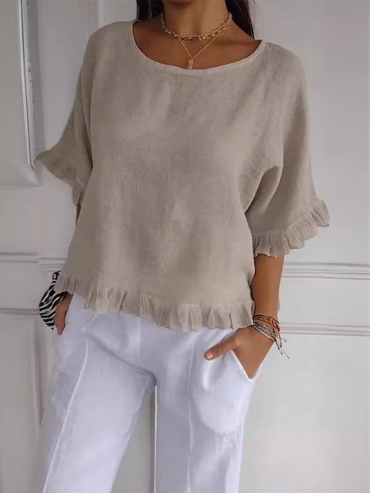 Audrey - Casual Round Neck Mid Sleeve Blouse