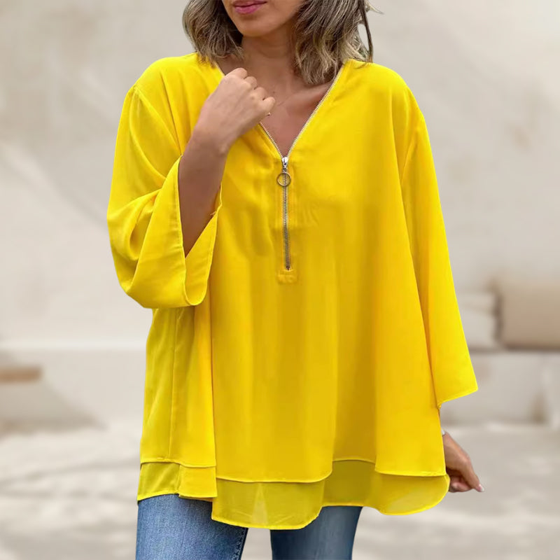 Eloise - Flowy Half Zipper Sleeve Blouse