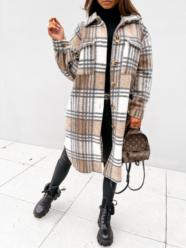 Mila - Cozy Plaid Long Jacket