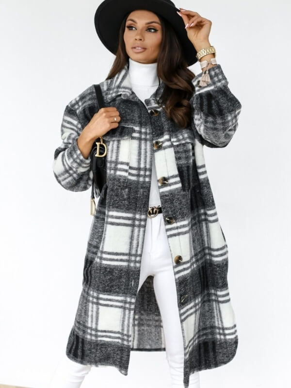 Mila - Cozy Plaid Long Jacket