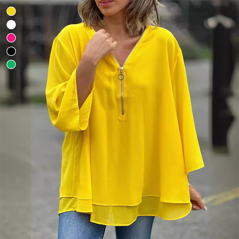 Eloise - Flowy Half Zipper Sleeve Blouse