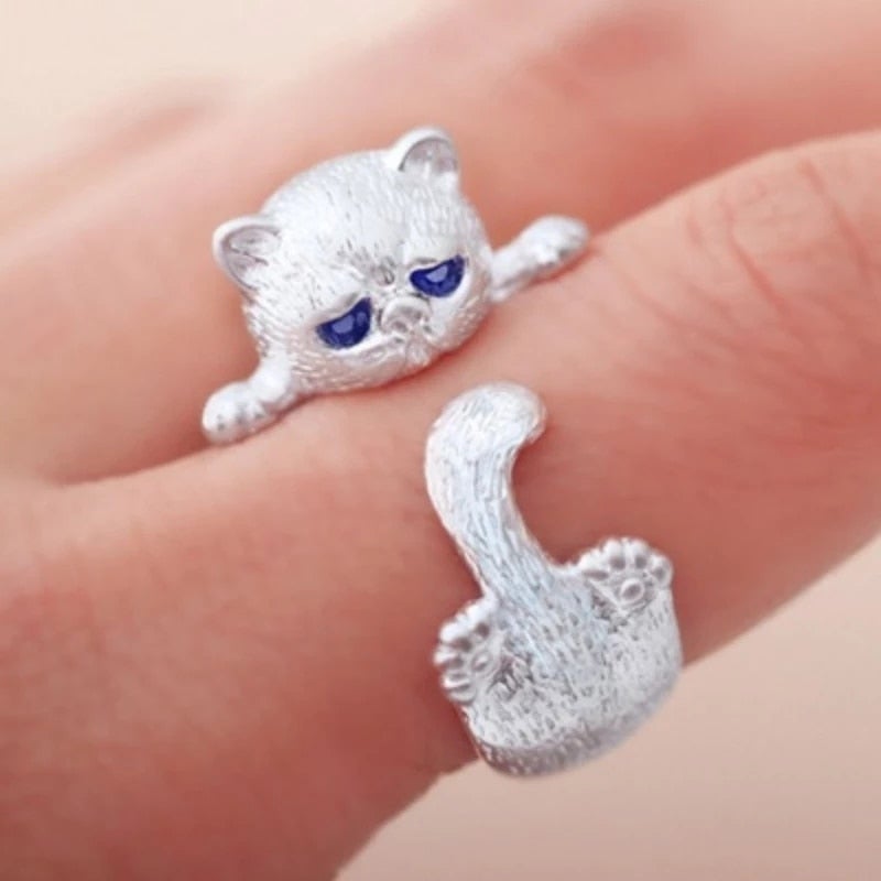 Adjustable Silver 925 Cat Ring