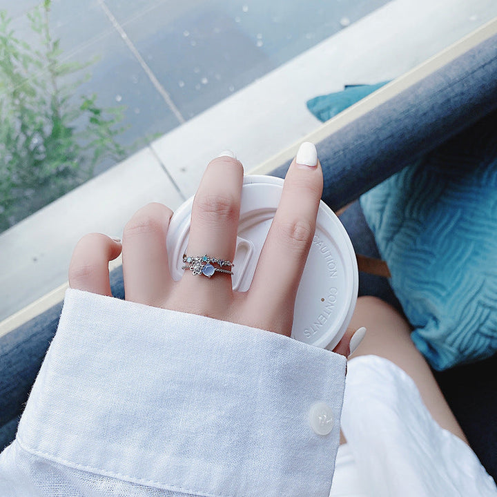 Adjustable Silver Ring with Moonstone