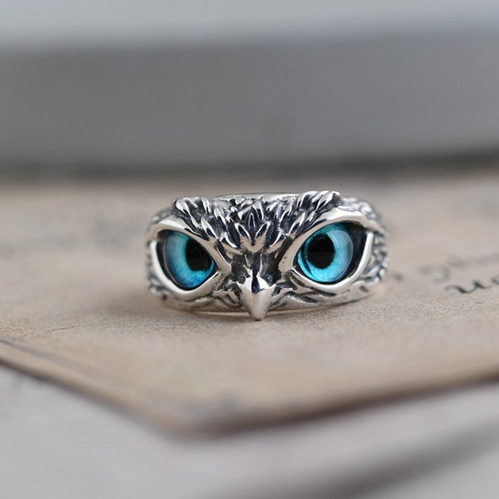 Adjustable Lucky Owl Ring in Silver and Opal