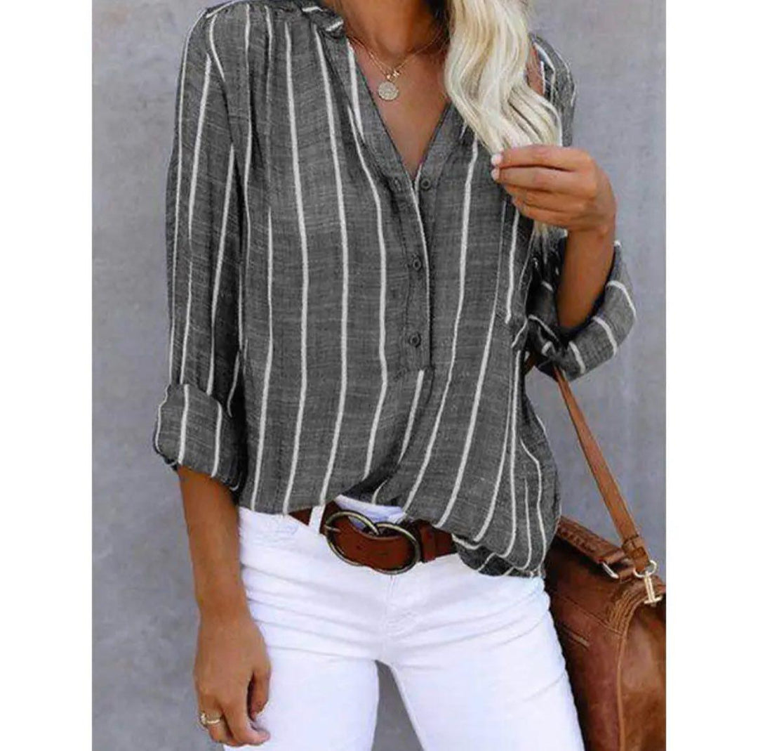 Maria - Casual Striped Long Sleeve Blouse