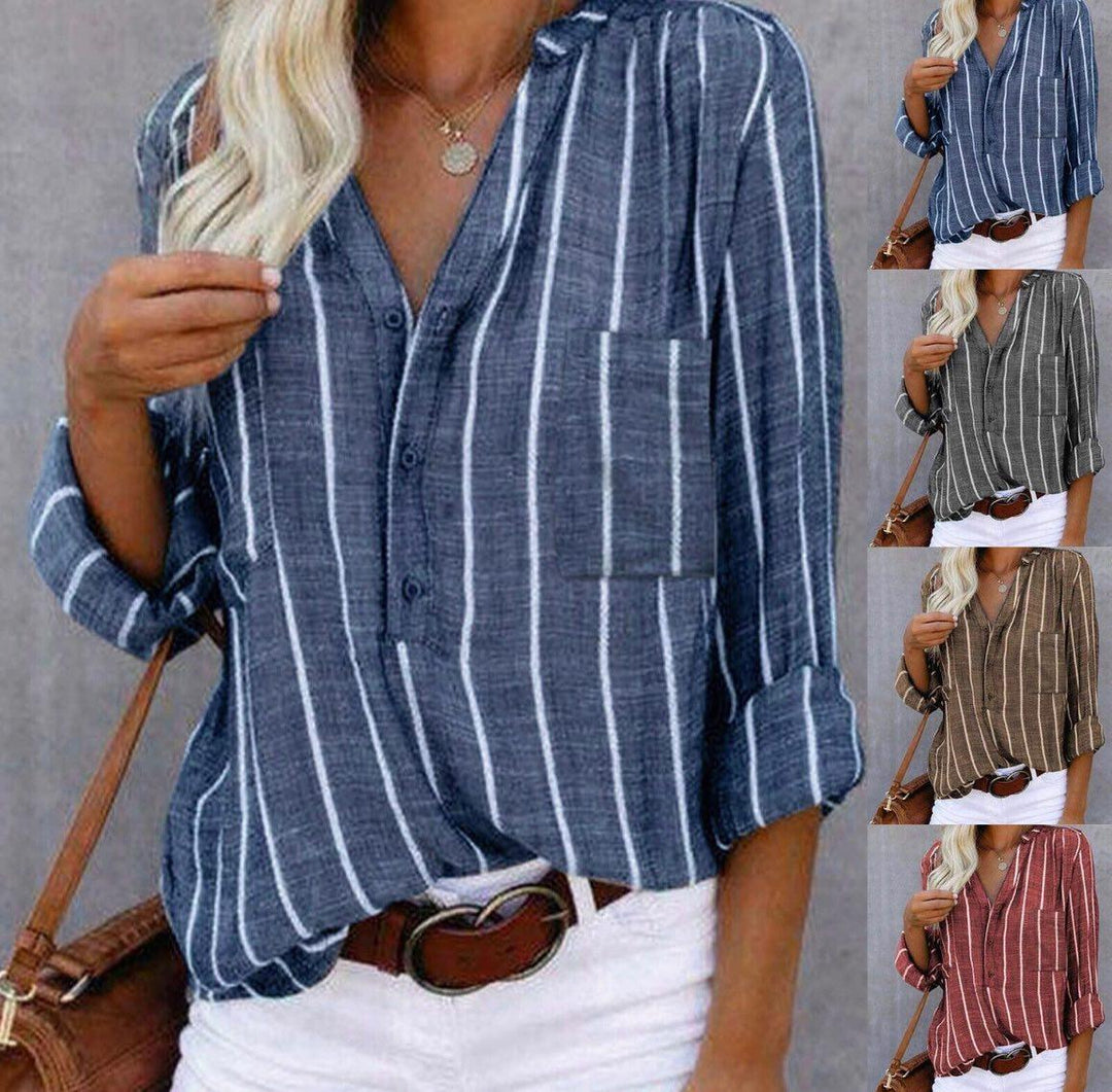 Maria - Casual Striped Long Sleeve Blouse