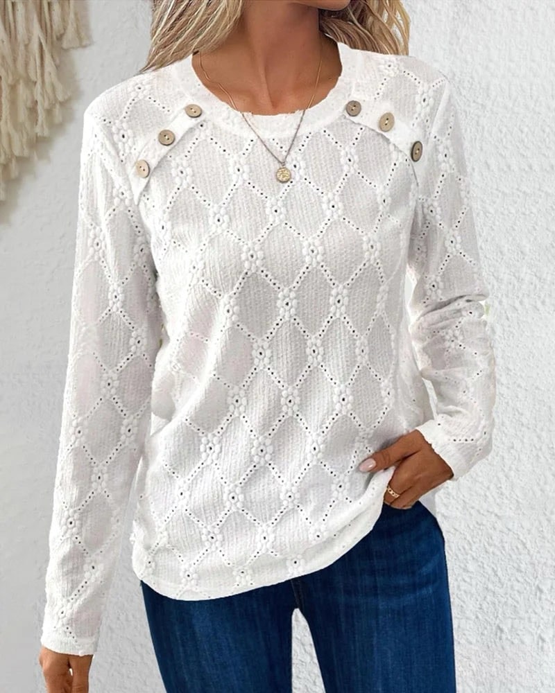 Melanie - Buttoned Eyelet Sweater