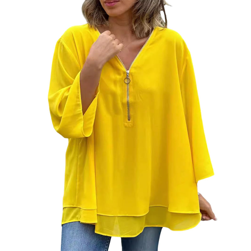 Eloise - Flowy Half Zipper Sleeve Blouse