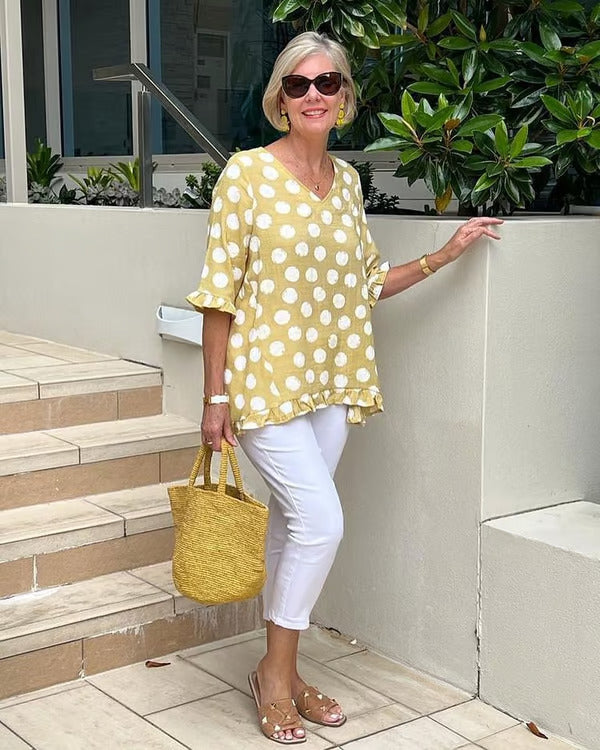 Addison - Elegant Polka Dot V-Neck Blouse