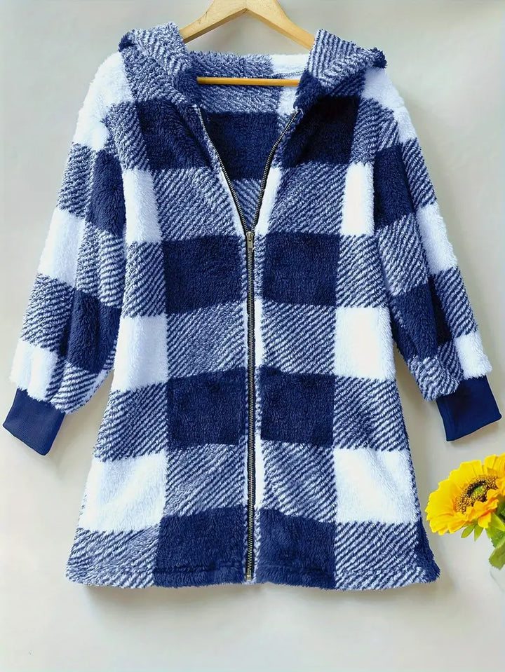 Alice - Cozy Plaid Hooded Zipper Jacket