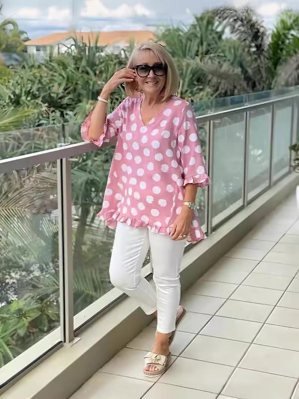 Addison - Elegant Polka Dot V-Neck Blouse