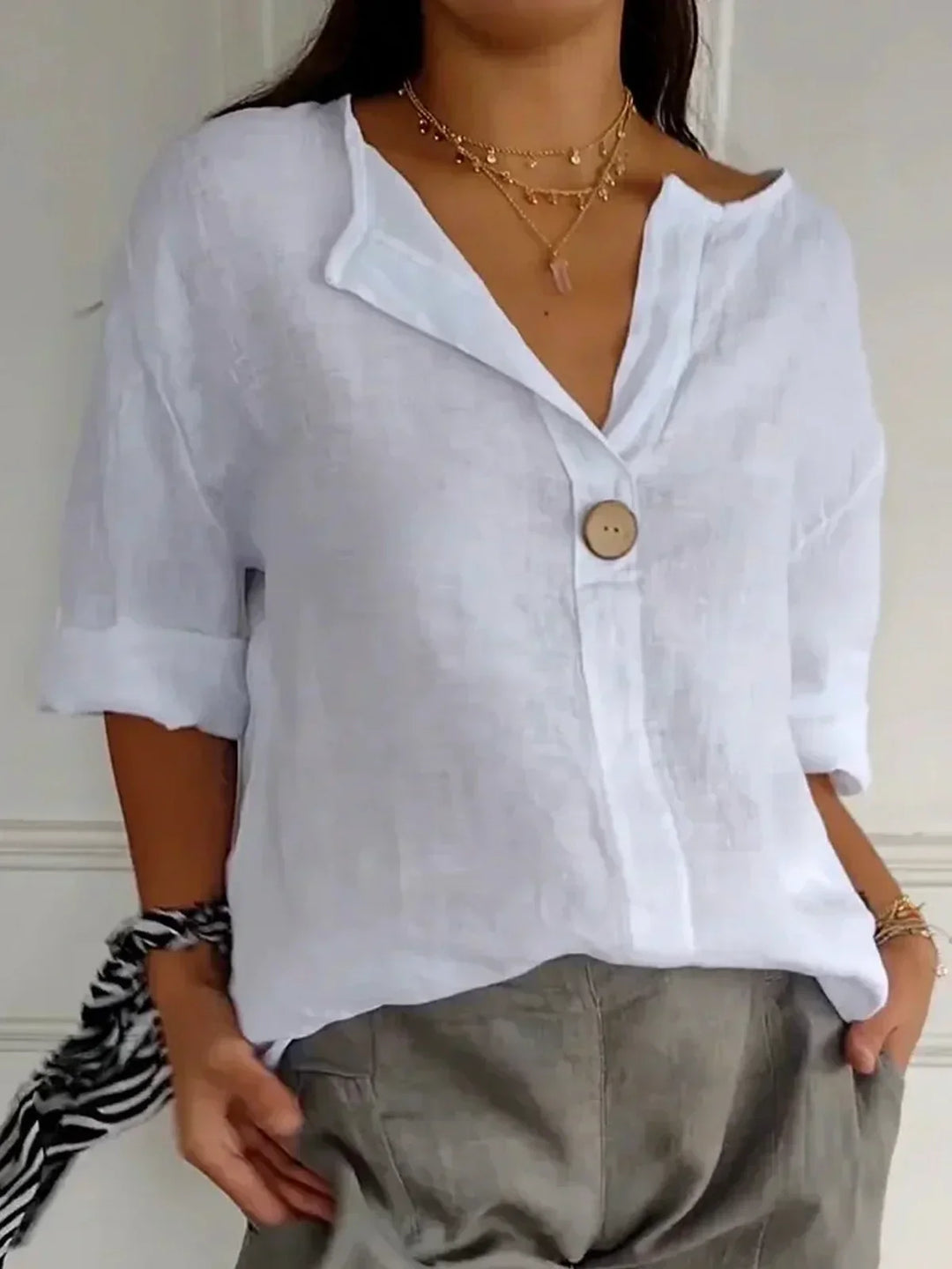 Zoe - Casual Short Sleeve V-Neck Blouse