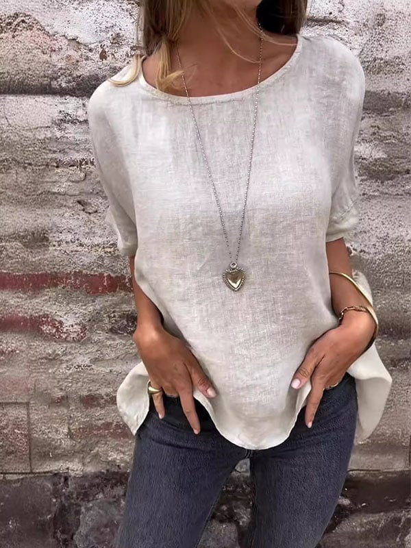 Elena - Summer Loose Crewneck Blouse