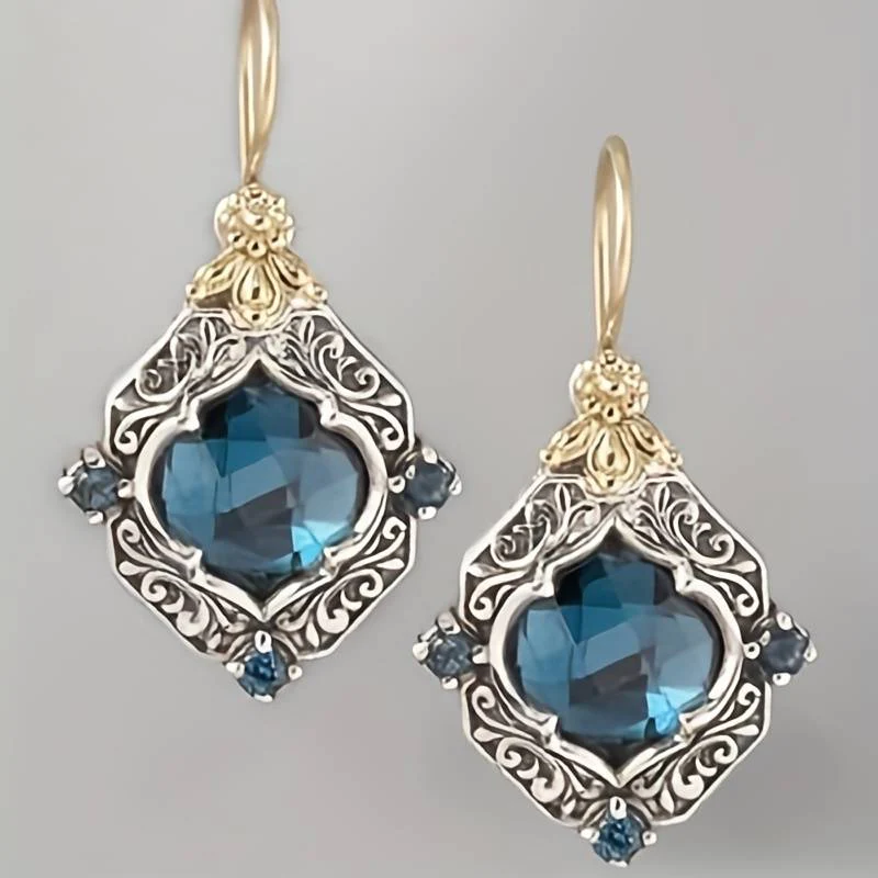 Vintage gold and silver blue crystal earrings