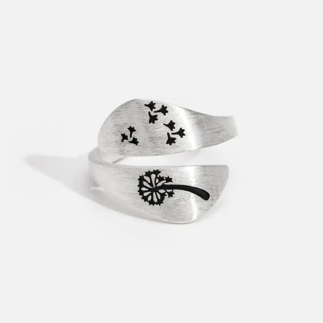 Adjustable Ring in Hand-Carved Dandelion