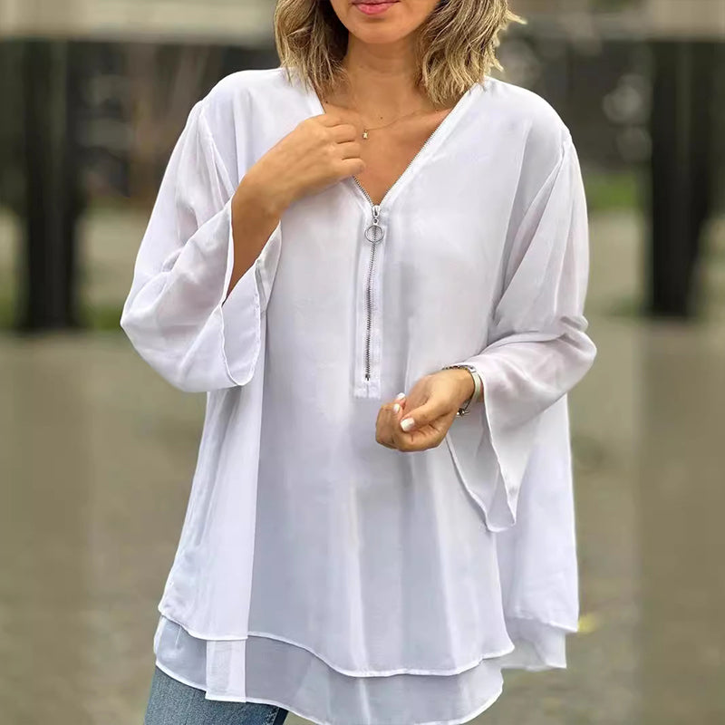 Eloise - Flowy Half Zipper Sleeve Blouse